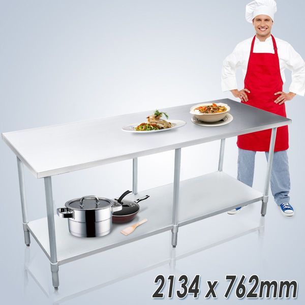 Kitchen Prep Table Cater Work Bench Table Stainless Steel W/Adjustable Feet -2134mmx762mm