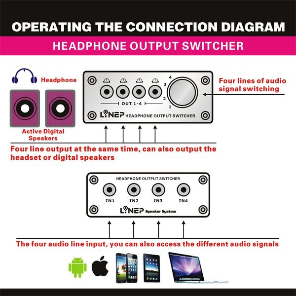 Four And Out Audio Switch Headphone Switch Mp3 Switch Audio Switcher