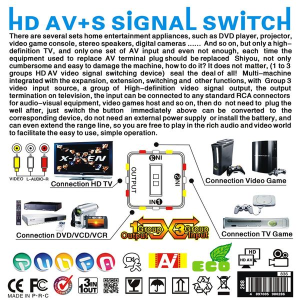 Video Switcher Av Switch TV Switch Video Switcher Dvd Vcd Audio Video Switcher