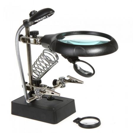 LUD 2.5X 7.5X 10X LED Light Magnifier Helping Hand Auxiliary Clamp Alligator Clip Stand