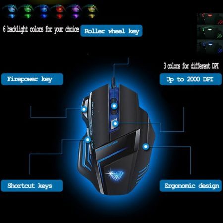 Wired USB Professional Gaming Mouse 2000DPI Programmable Buttons