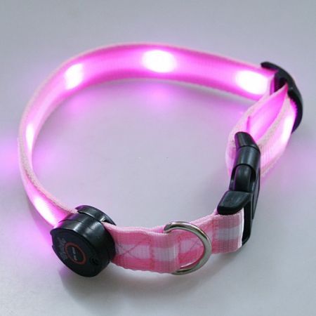 LUD LED Dog Pet Flashing Light Up Safety Collar Pink