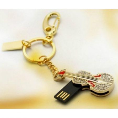 16G Shiny Crystal Diamond Guitar USB Flash Drive Gold