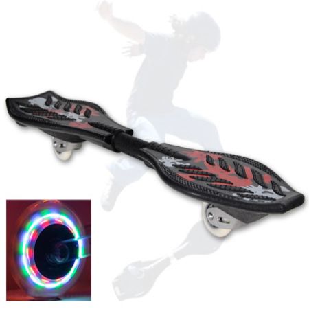 2 Wheel Snake Motion Rocking Streetboard Caster Board Skateboard Vigorboard with Lights - Red White Skulls