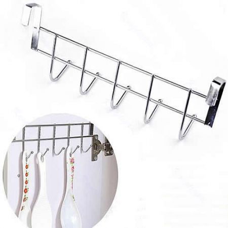 2PCS Bathroom Kitchen Hat Towel Stainless Steel Hanger Over Door Hanging Rack Holder Five Hooks