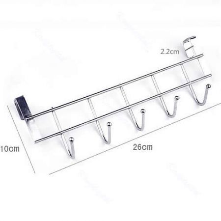 2PCS Bathroom Kitchen Hat Towel Stainless Steel Hanger Over Door Hanging Rack Holder Five Hooks