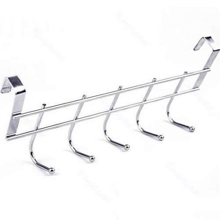 2PCS Bathroom Kitchen Hat Towel Stainless Steel Hanger Over Door Hanging Rack Holder Five Hooks