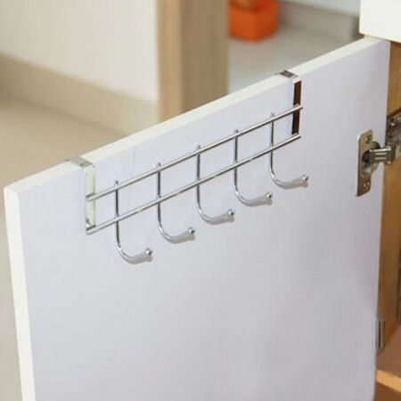 2PCS Bathroom Kitchen Hat Towel Stainless Steel Hanger Over Door Hanging Rack Holder Five Hooks