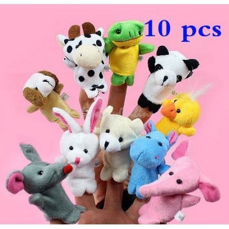 LUD 10pcs Cartoon Animal Plush Finger Puppets Finger Toys Finger Dolls Animal Dolls for Children Kids - Color Assorted