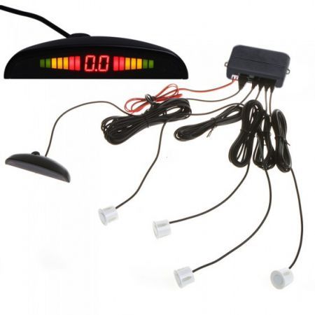 Car LED Parking Reverse Backup Radar System with Backlight Display + 4 Sensors White