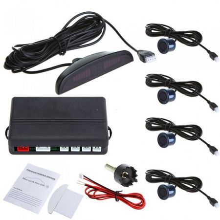 Car LED Parking Reverse Backup Radar System with Backlight Display + 4 Sensors Blue