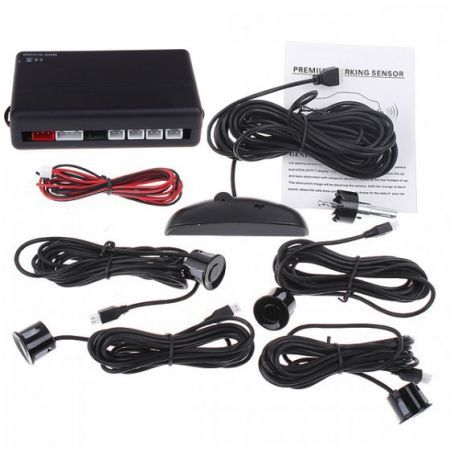 Car LED Parking Reverse Backup Radar System + 4 Sensor Black