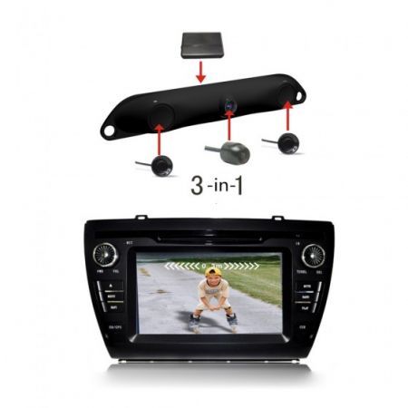 3-in-1 Camera+Control Box+2Parking Sensors License Plate Video Car Reverse Backup Radar System