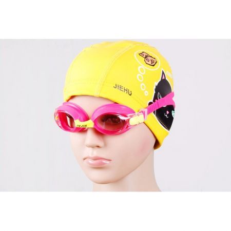 Swimming Goggles Waterproof Anti-fog Protect Glasses Red PU Cat Cap Kid
