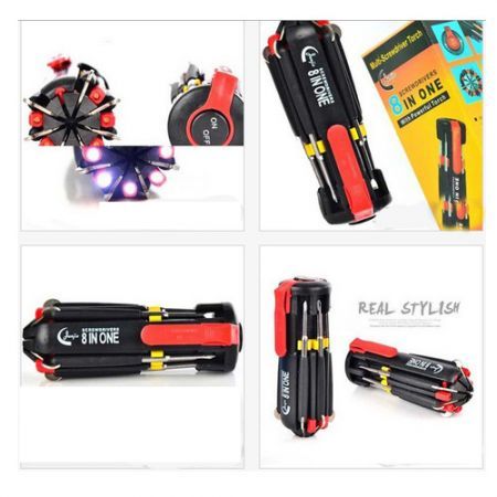 8 IN One Set Multi Screwdrivers Tool With LED Light Lamp Torch