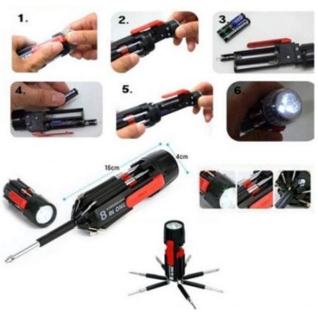 8 IN One Set Multi Screwdrivers Tool With LED Light Lamp Torch