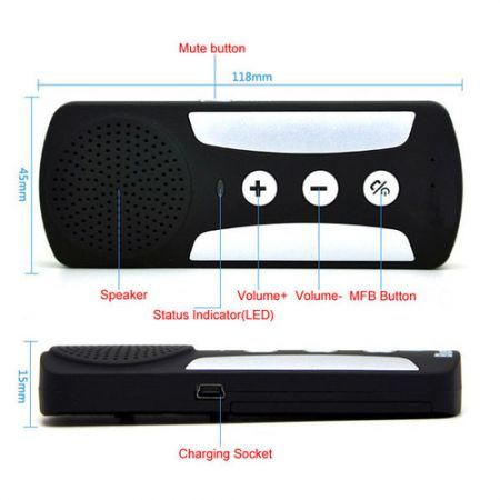 Bluetooth 3.0 Hands-free Dual Link Visor Car Multipoint Speakerphone