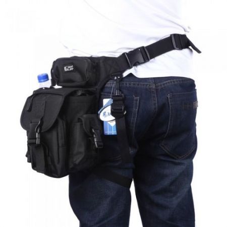 Multi-Purpose Fishing Tackle Bag Lure Leg Waist Pack Pole Package Messenger Bag Black