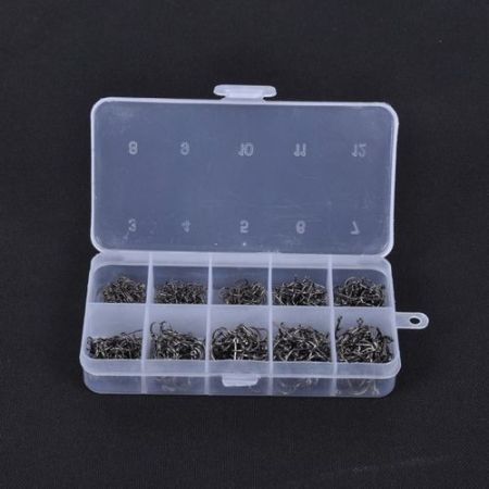 500pcs Fish Jig Hooks with Hole Fishing Tackle Box 3# -12# 10 Sizes Carbon Steel Black