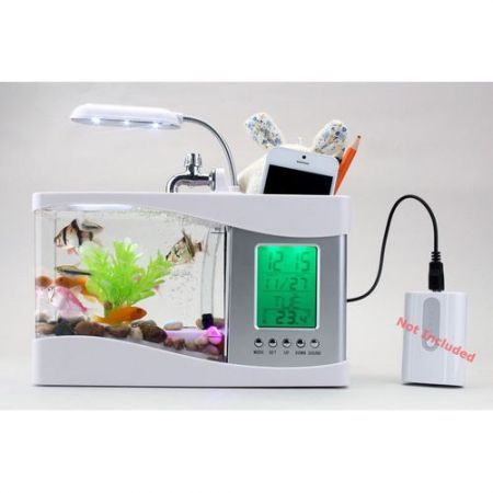 Mini USB LCD Desktop Lamp Right Fish Tank Aquarium LED Clock White