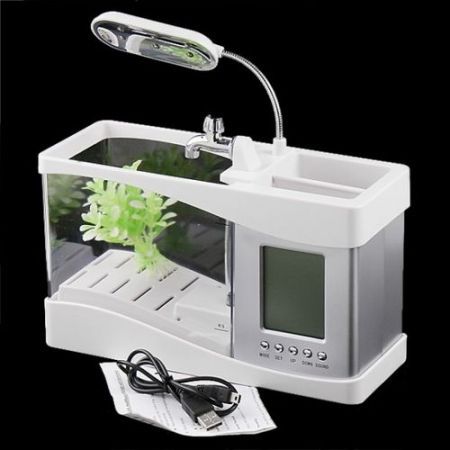 Mini USB LCD Desktop Lamp Right Fish Tank Aquarium LED Clock White