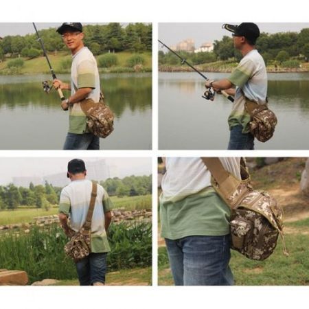 Outdoor Sports Multifunction Lure Bag Fishing Rod Tackle Bag Waist Pack Camping Hiking Moutaineering Earth ACU