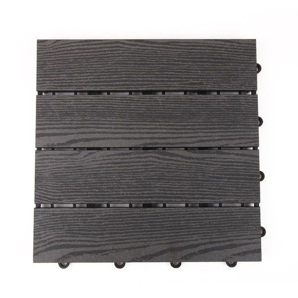 6 Pcs DIY Composite Decking Tiles 30x30cm Interlocking Deck Floor Outdoor Patio Garage Dark Grey