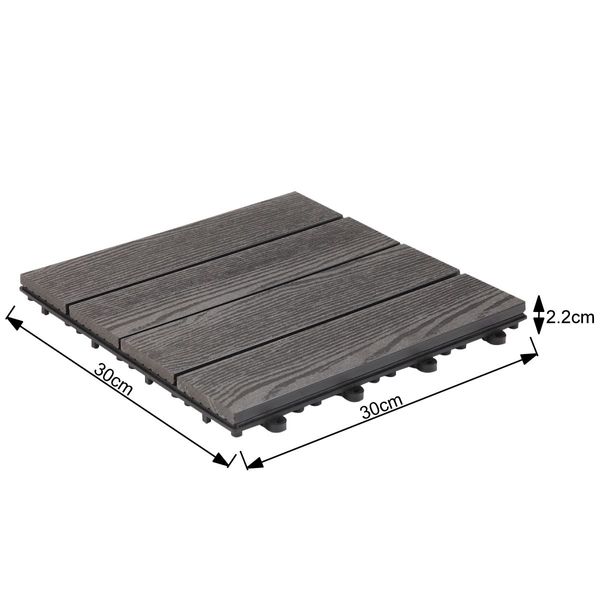 6 Pcs DIY Composite Decking Tiles 30x30cm Interlocking Deck Floor Outdoor Patio Garage Dark Grey