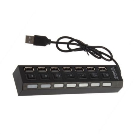 LUD 7 Ports USB Hub With ON/OFF Switch Black