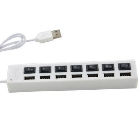 7 Ports USB Hub With ON/OFF Switch White