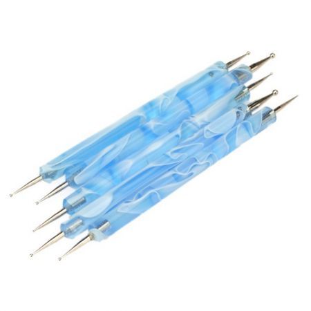 5pcs 2 Way Nail Art Dotting Marbleizing Painting Pen Blue