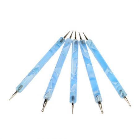 5pcs 2 Way Nail Art Dotting Marbleizing Painting Pen Blue