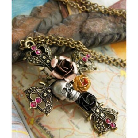 Retro Cross Skull Head Necklace