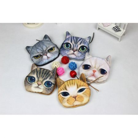 Cute Cat Face Zipper Mini Wallet 1#