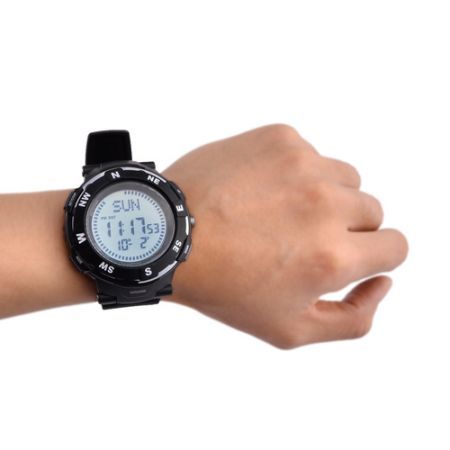 Multifunctional Waterproof Outdoor Sport Quartz Digital Wrist Watch w/ Compass Black