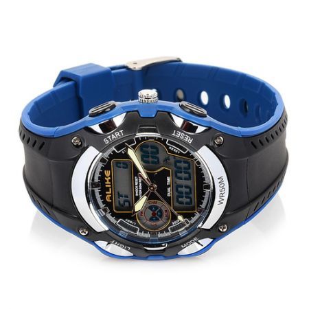 ALIKE AK9132 Stylish 50m Waterproof Sports Quartz Digital Wrist Watch - Black + Blue