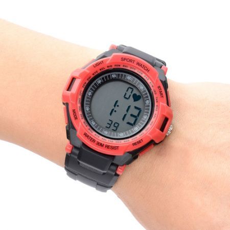 Digital Heart Rate Watch with Elastic Chest Belt - Black + Red