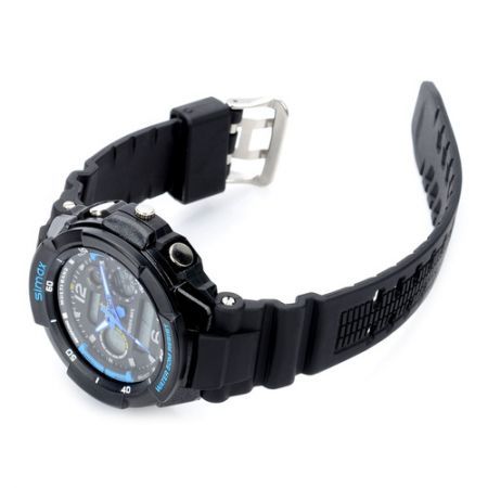 Sports Waterproof Dual Time Display Wrist Watch w/ Alarm / Stopwatch Blue