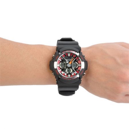 SD-1220 Water Resistant Dual Time Display Quartz Sport Wrist Watch w / Compass - Black + Red