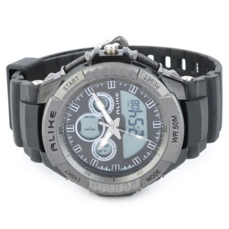 Sport Man's Rubber Band Quartz Analog Digital Waterproof Wrist Watch w/ EL Light Snooze Timer