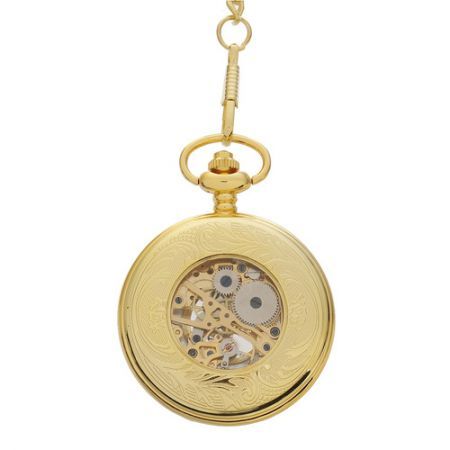 ORKINA Retro Printing Stainless Steel Analog Manual Mechanical Pocket Watch Golden