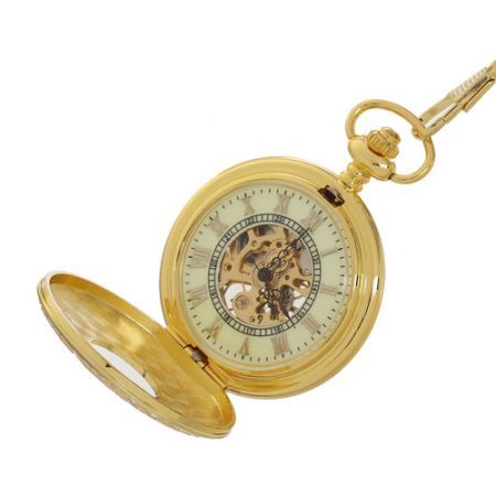 ORKINA Retro Printing Stainless Steel Analog Manual Mechanical Pocket Watch Golden