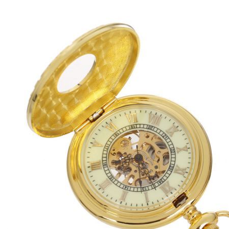 ORKINA Retro Printing Stainless Steel Analog Manual Mechanical Pocket Watch Golden