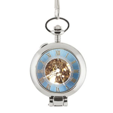 ORKINA W117 Retro Stainless Steel Analog Manual Mechanical Pocket Watch Silver Blue