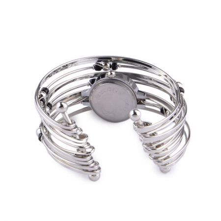 Women's Stylish Quartz Wrist Decoration with Straight Shaped Metal Band Bangle Watch - Silver + Black