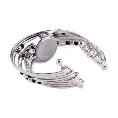 Women's Stylish Quartz Wrist Decoration with Straight Shaped Metal Band Bangle Watch - Silver + Black