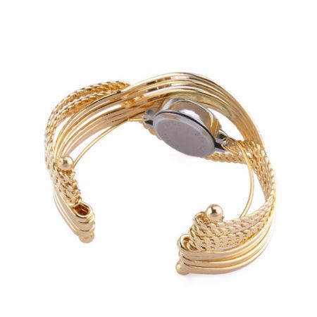 Women's Bangle Bracelet Quartz Wrist Watch w/ Mulriple Heliciform Loops Golden