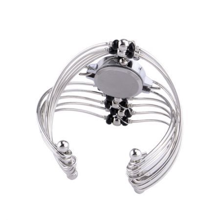 Women's Stylish Bracelet Quartz Wrist Watch Bangle Decoration with Metal Band Silver