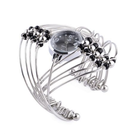 Women's Stylish Bracelet Quartz Wrist Watch Bangle Decoration with Metal Band Silver