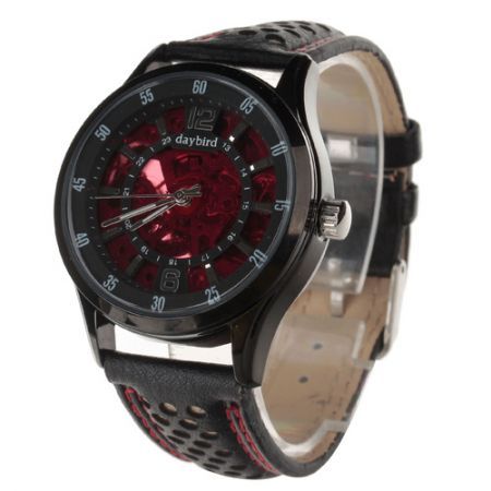 Daybird 3814 Fashionable Cow Split Leather Band Men's Automatic Mechanical Wrist Watch - Red + Black